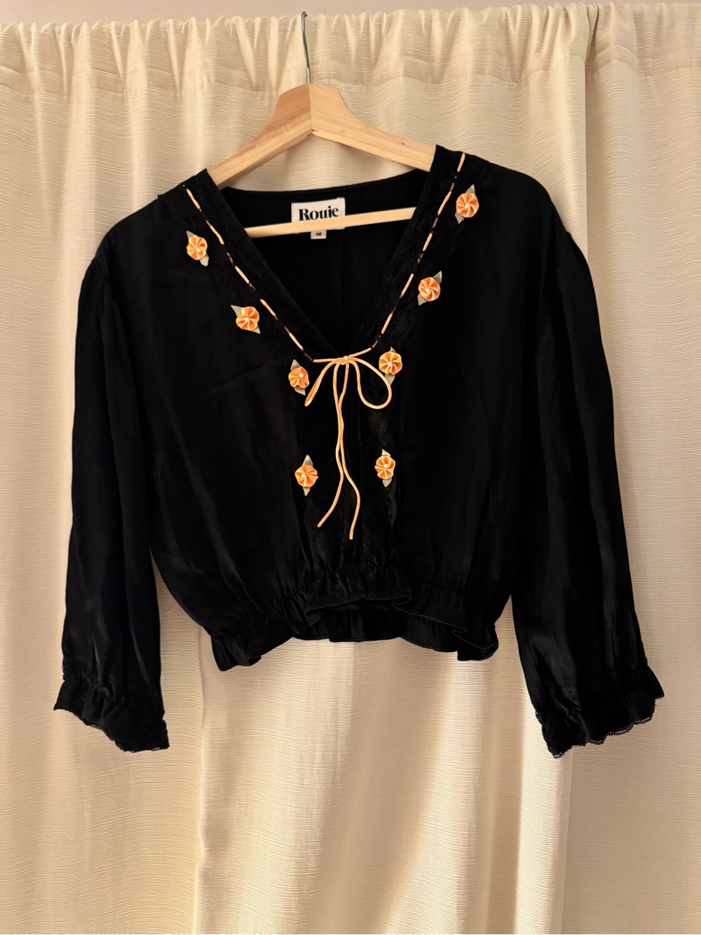 Rouje Suzanna Blouse, Black and Coral Rosette’s, FR 36, US Size 0/2/XS/S - Picture 10 of 16